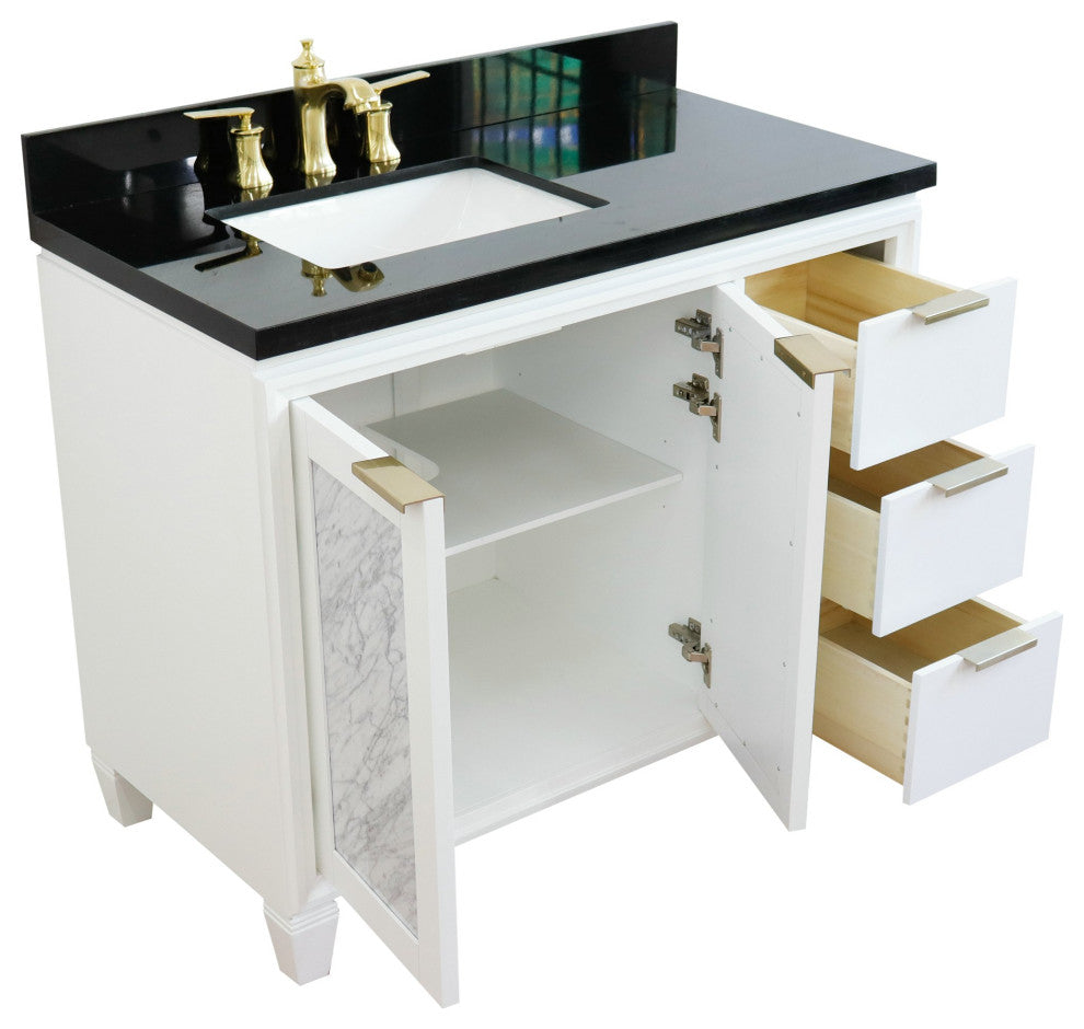 43" Single Vanity, White Finish With Black Galaxy