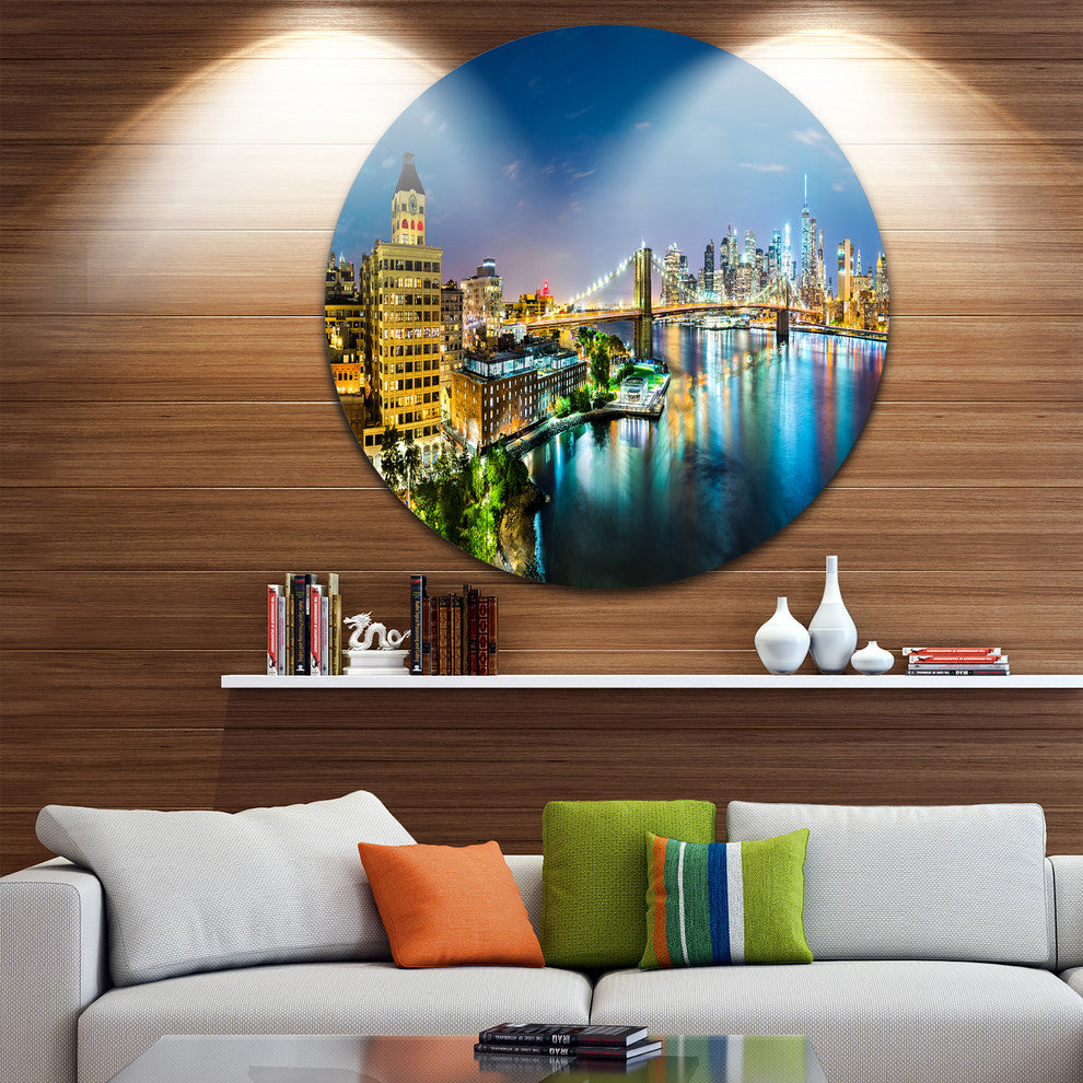 Colorful New York City Panoramic View, Cityscape Round Wall Art, 38"