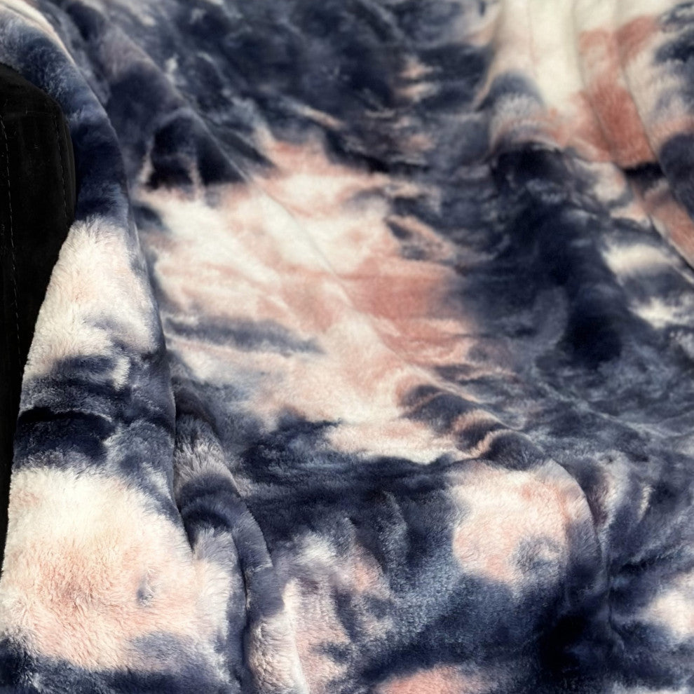 Plutus Pink Navy Fureal Faux Fur Luxury Throw Blanket, 80"L x 110"W Full