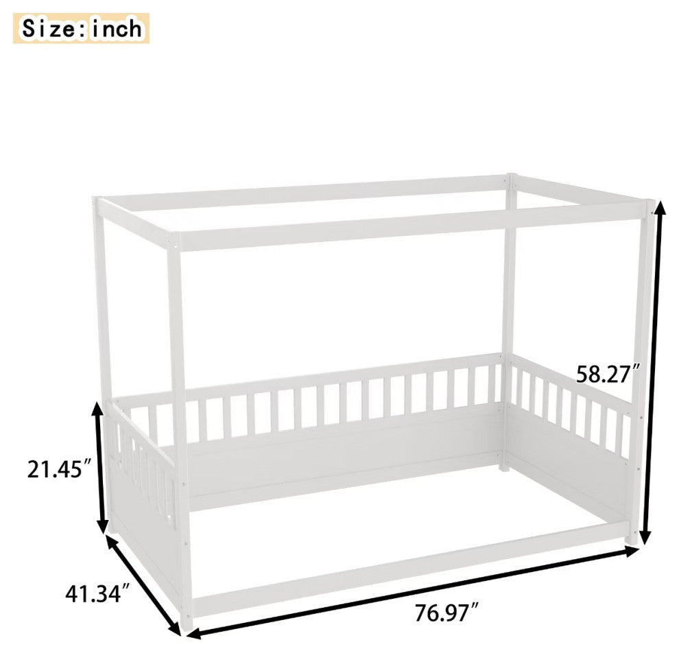 Gewnee Twin Size Canopy Bed Frame with Guardrails for Kids