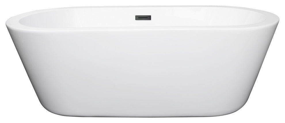 67" Freestanding Bathtub, White, Matte Black Drain and Overflow Trim