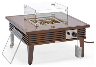 Leisuremod Walbrooke Patio Square Fire Pit Table With Aluminum Slats Frame, Brown