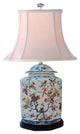 Chinese Porcelain Scallop Ginger Jar Table Lamp, Bird Floral Motif, 27"