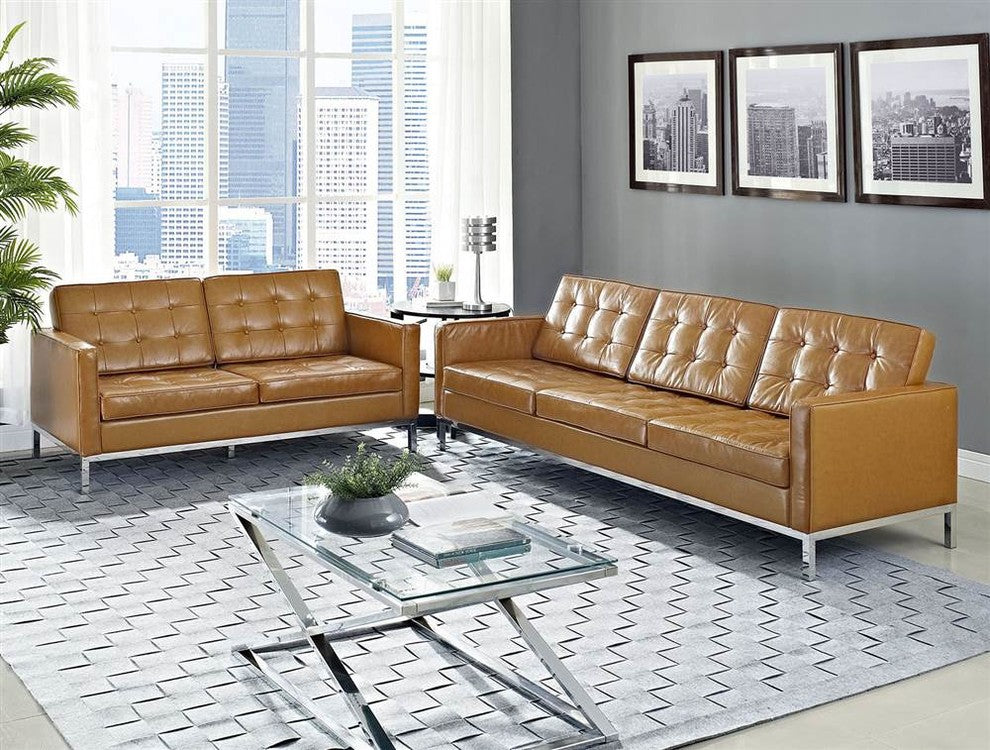 Modern Contemporary Living Room Loveseat and Sofa 2-Piece SetSet Tan