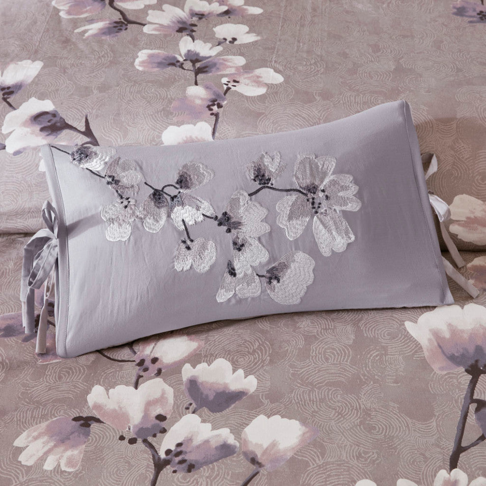 N Natori Sakura Blossom Embroidered Cotton Oblong Decorative Pillow, Lilac