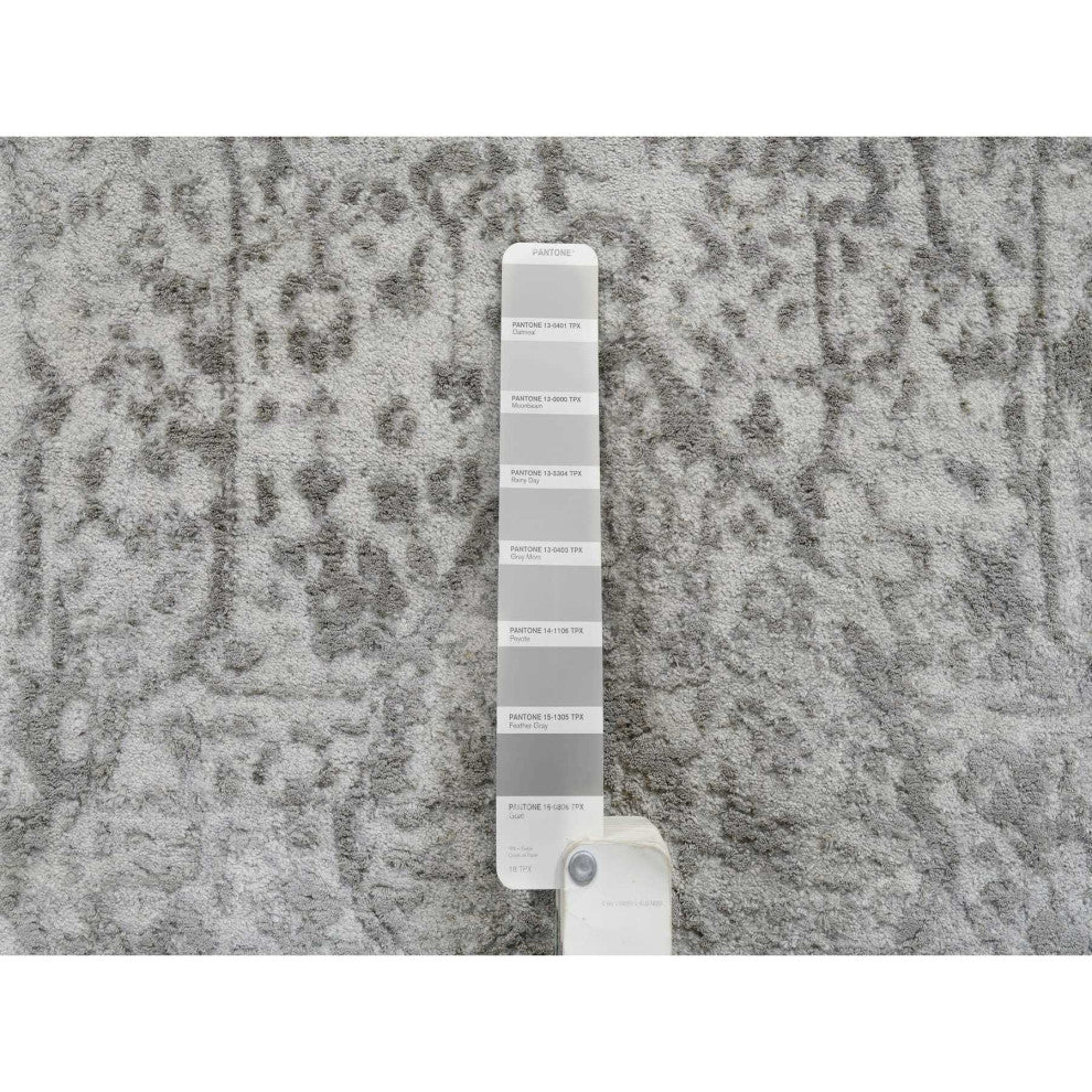 Gray Wool and Silk Broken Persian Design Hand Knotted XL Runner Rug, 2'7"x20'0"