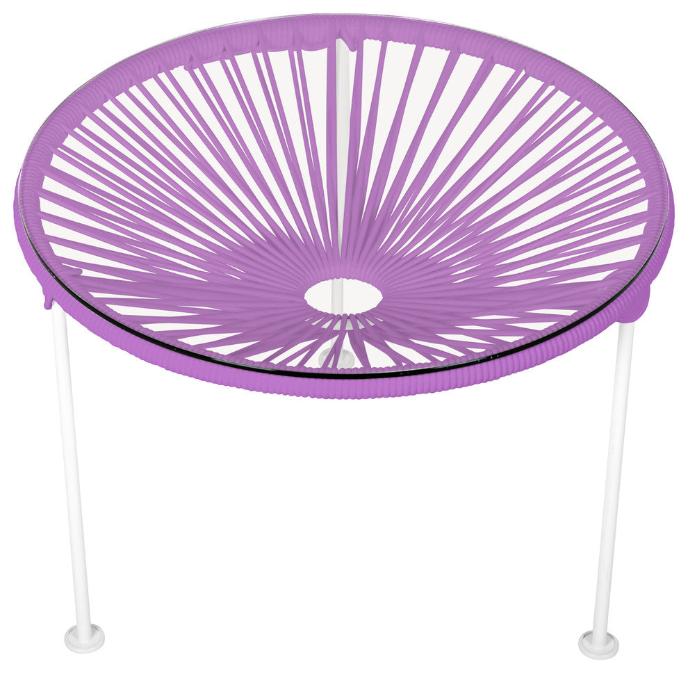 Zicatela Indoor/Outdoor Handmade Side Table, Orchid Weave, White Frame