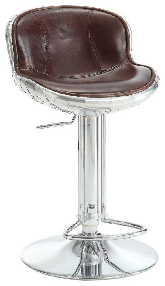Top Grain Leather Adjustable Stool, Vintage Brown