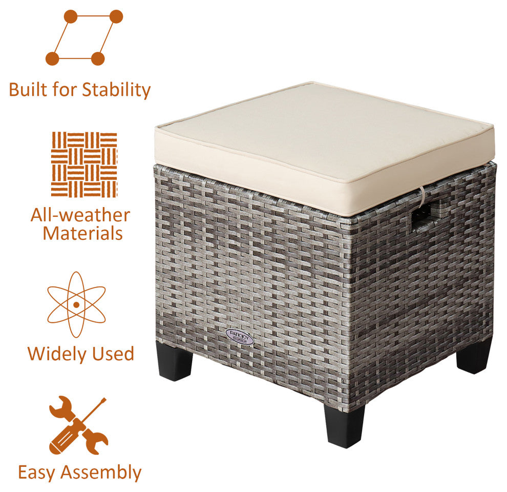 Costway 2PCS Patio Rattan Cushioned Ottoman Seat  Foot Rest Table Beige