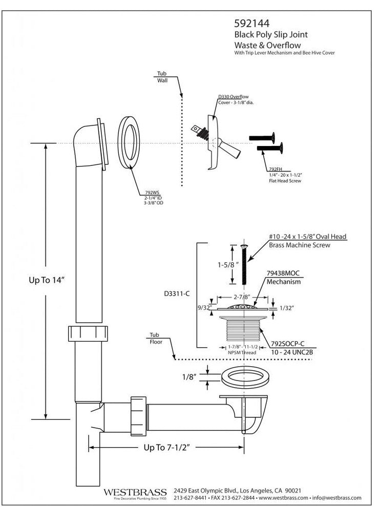 Black 1.5" Tubular Trip Lever Bath Waste In Oil Rubbed Bronze, Polished Nickel