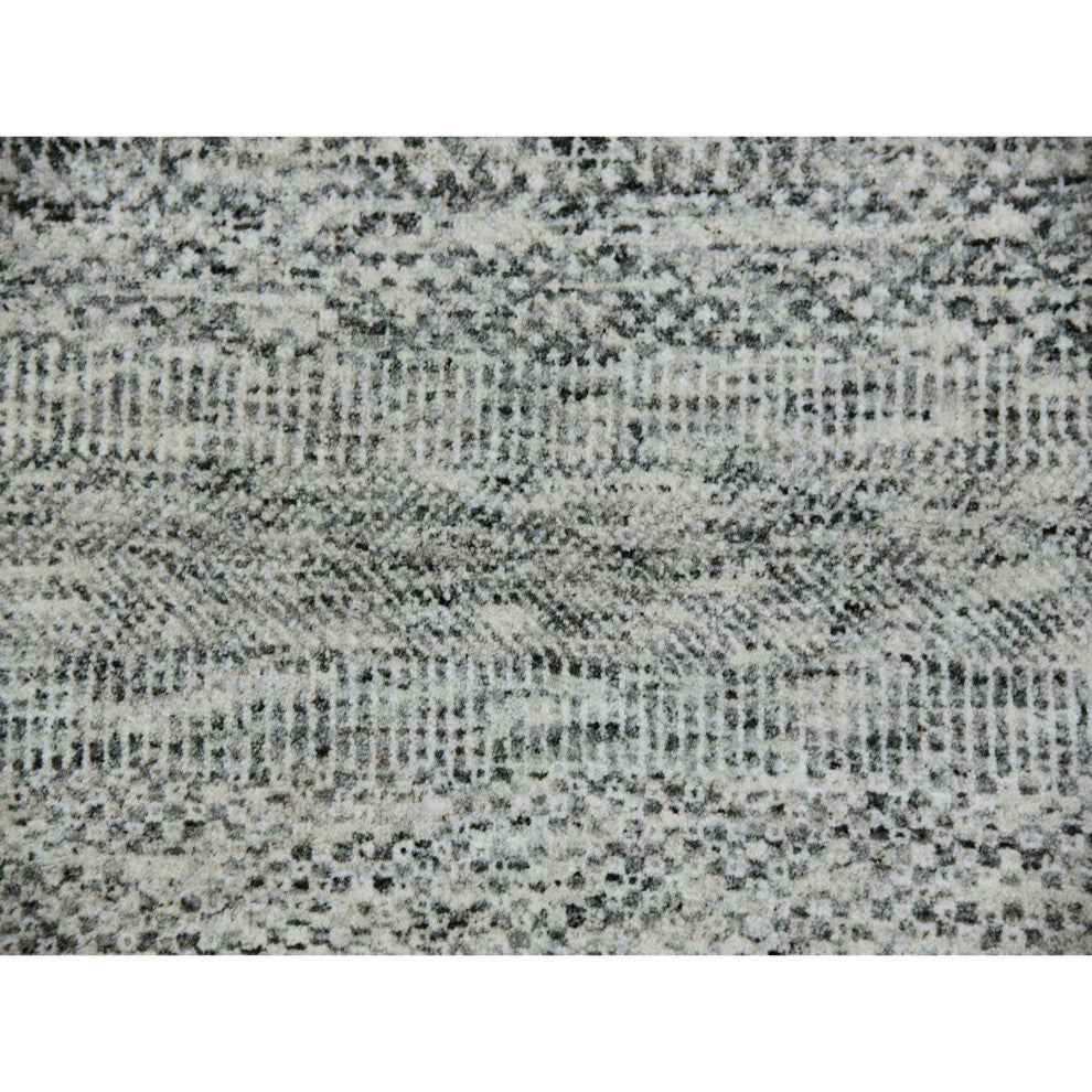 Silver Gray Undyed Wool Grass Design Hand Knotted Square Oriental Rug 8'x8'