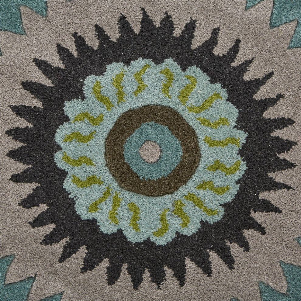 5" Round Green Peacock Feather Area Rug