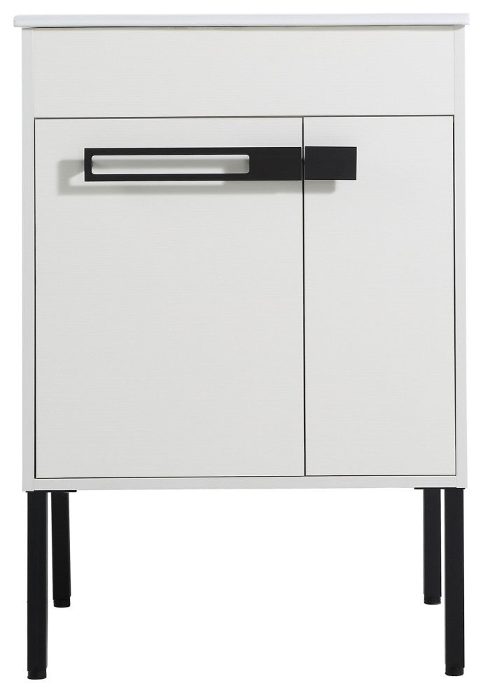 Freestanding/Floating Bathroom Vanity With white Ceramics Top, White, 24"