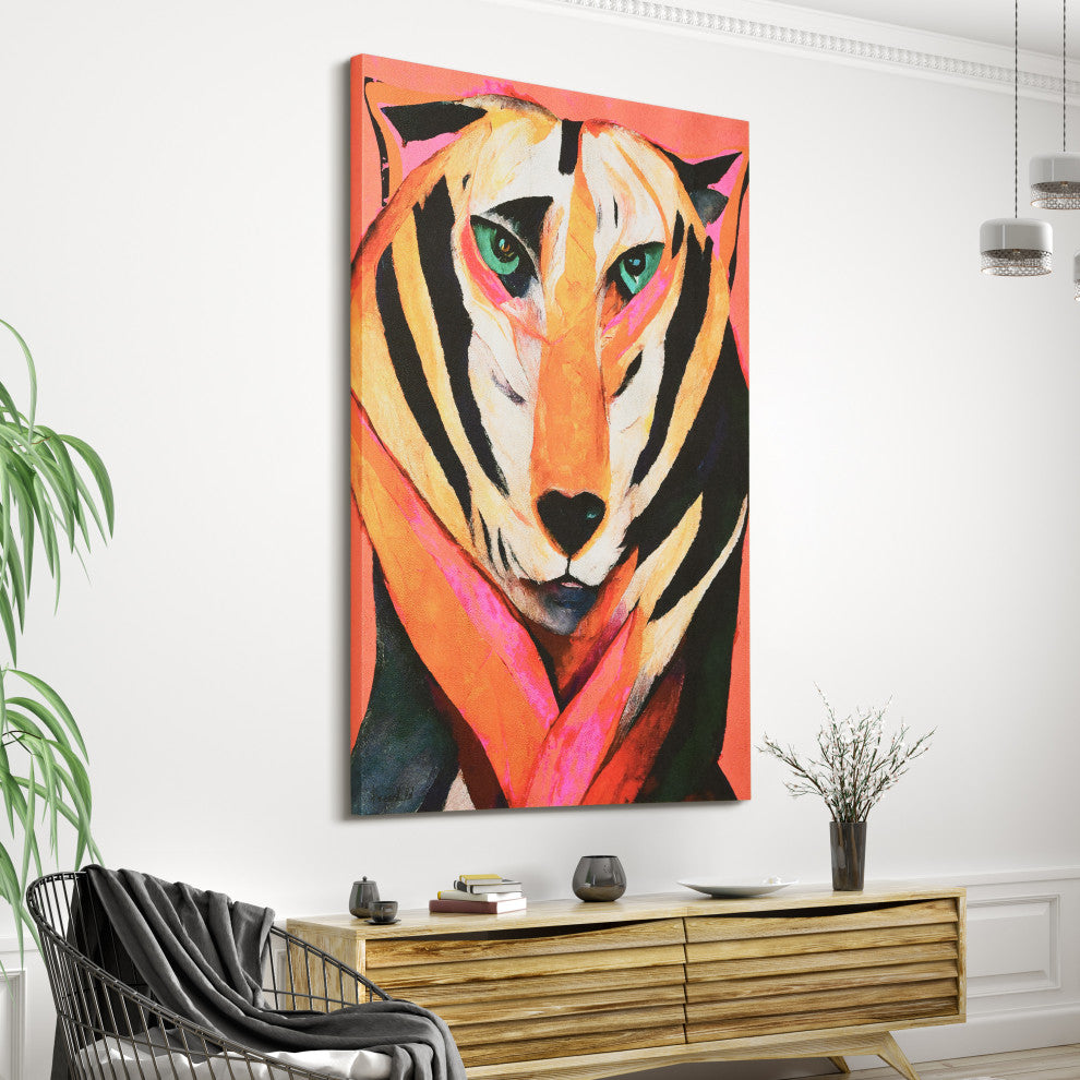 "Vibrant Majesty", Tiger Rendered on Gold Shagreen Wrapped Canvas Wall Art