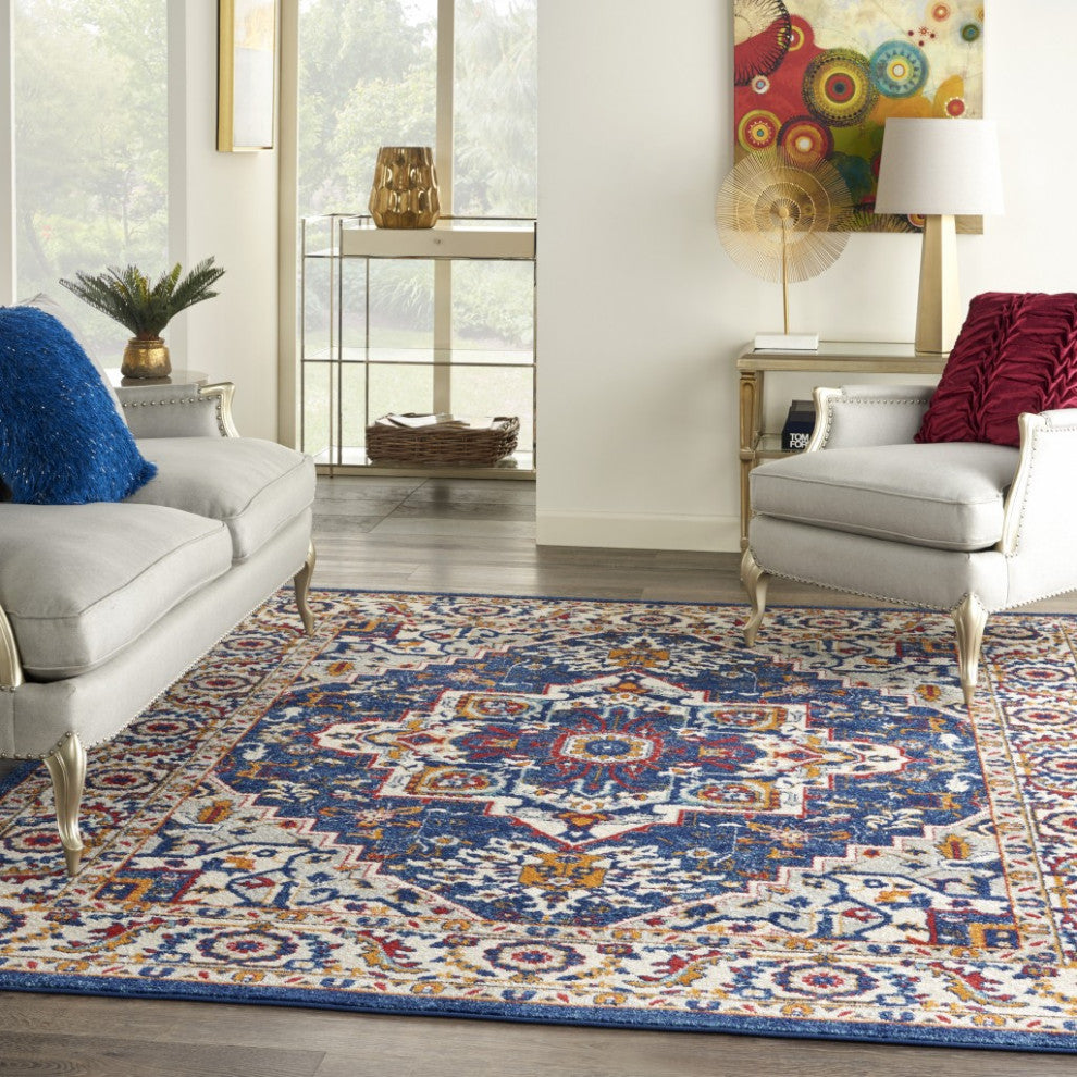 8' X 10' Blue And Ivory Power Loom Area Rug
