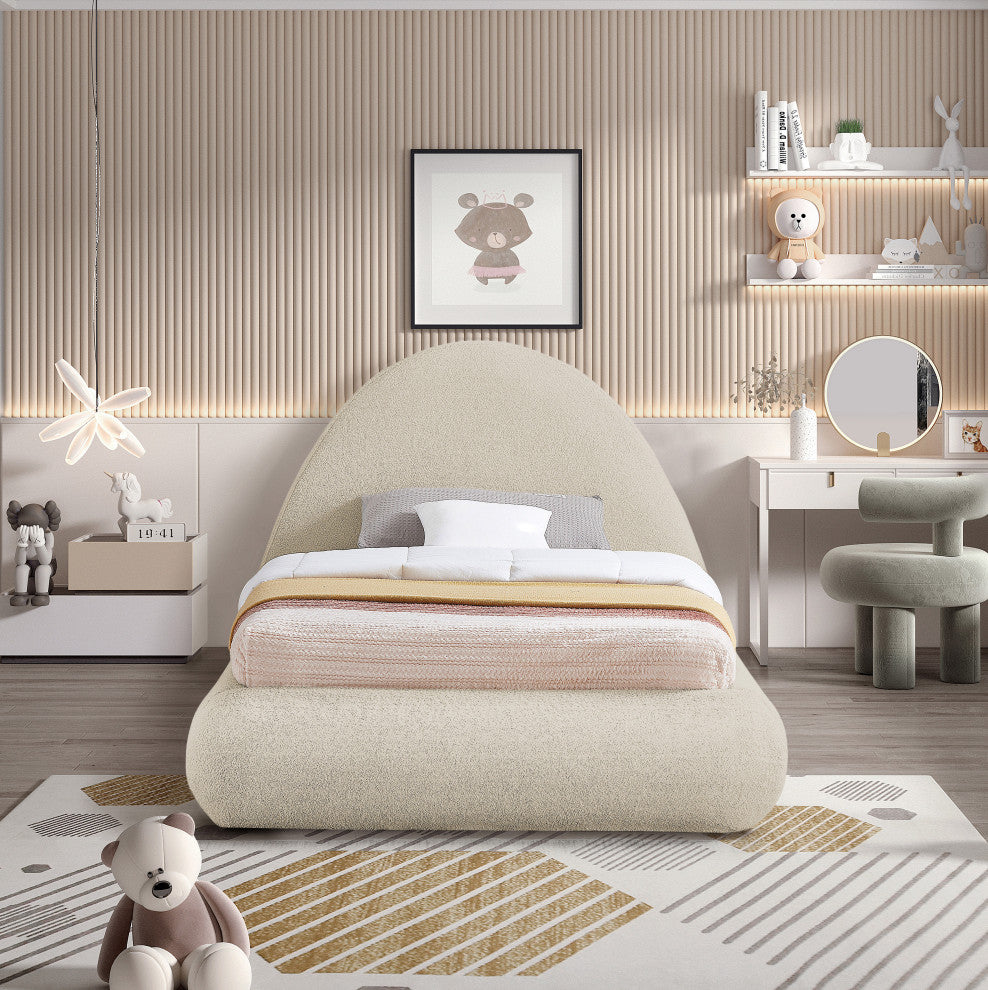Rudy Beige Teddy Fabric Twin Bed