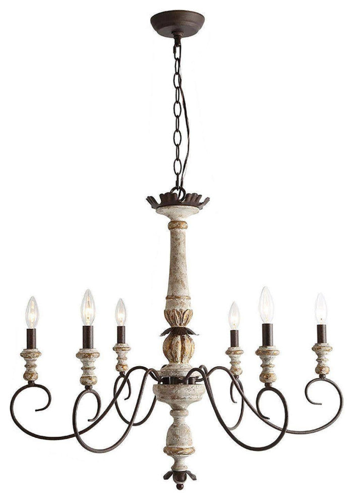 LNC 6-Light French Country Weathered White Wood Chandelier, 31"