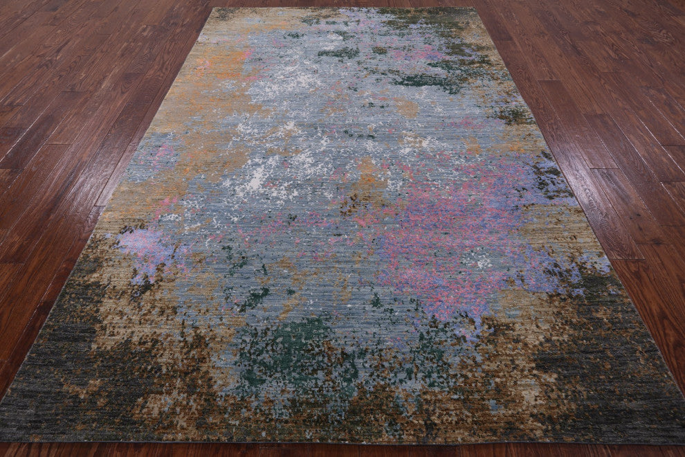 Modern Handmade Wool and Silk Rug 6' 1" X 9' 2" Q7186