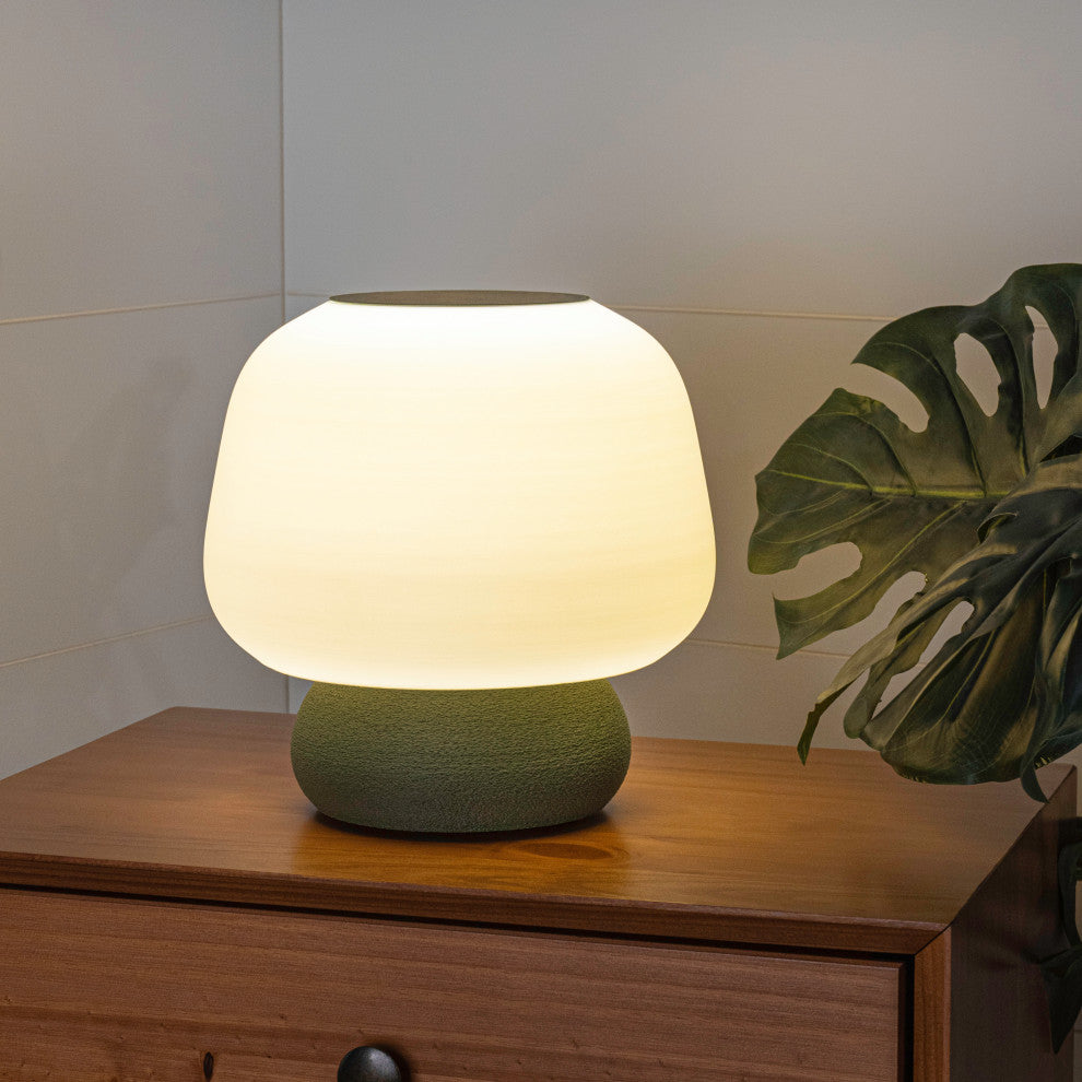 Mushroom 10" Plant-Based PLA Dimmable LED Table Lamp, White/Green