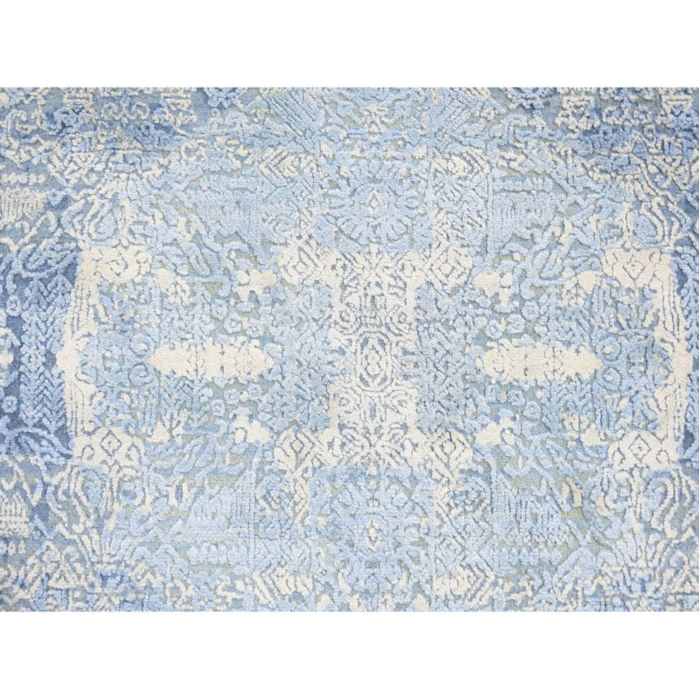 Blue Hand Knotted Wool and Pure Silk Jewellery Design Oriental Rug, 6'0"x6'0"