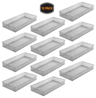 Silver Mesh Desk Drawer Organizer Tray Multipurpose Storage Holder, 6x12x2, 12