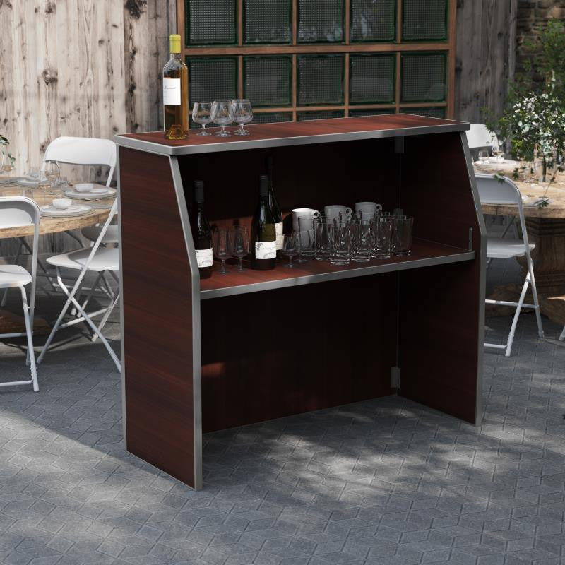4' Laminate Foldable Bar, Walnut Woodgrain