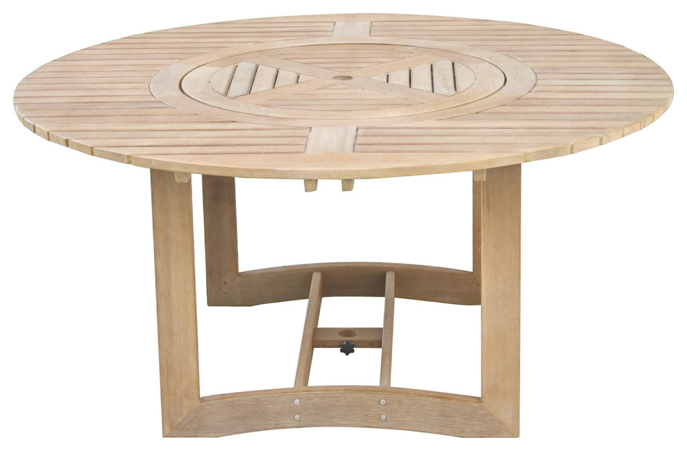 8 Person Antique Wash Lazy Susan Table With Blue Rope Chairs