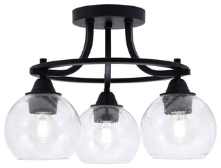 Paramount 3-Light Semi-Flush Light, Matte Black, 5.75" Clear Bubble Glass