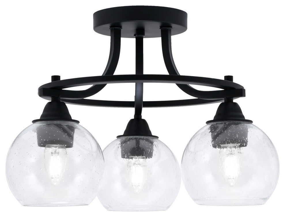 Paramount 3-Light Semi-Flush Light, Matte Black, 5.75" Clear Bubble Glass