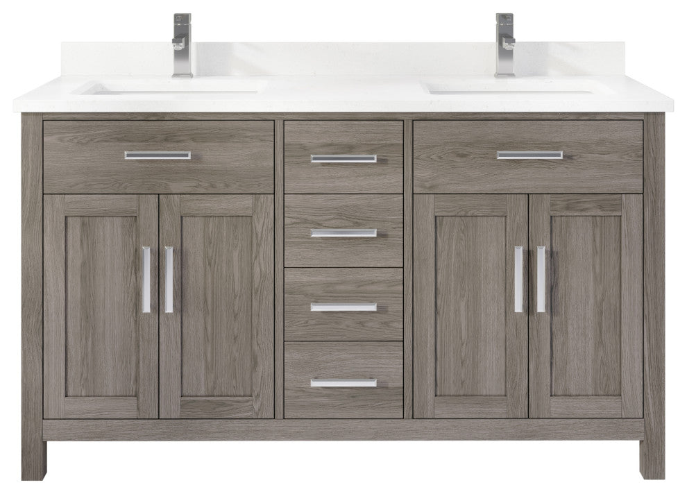 Kali Vanity with Power Bar and Drawer Organizer, French Gray, 60"