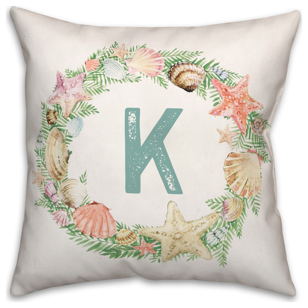 Coastal Christmas Monogram K 18x18 Spun Poly Pillow