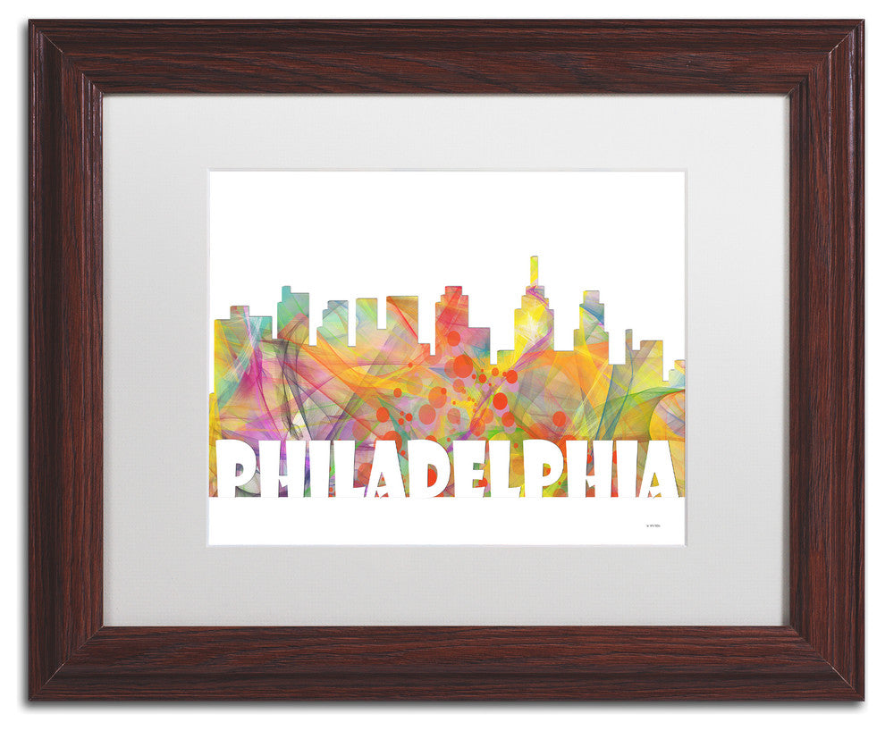 'Philadelphia Skyline Mclr-2' Matted Framed Art, Wood Frame, White Matte, 14x11