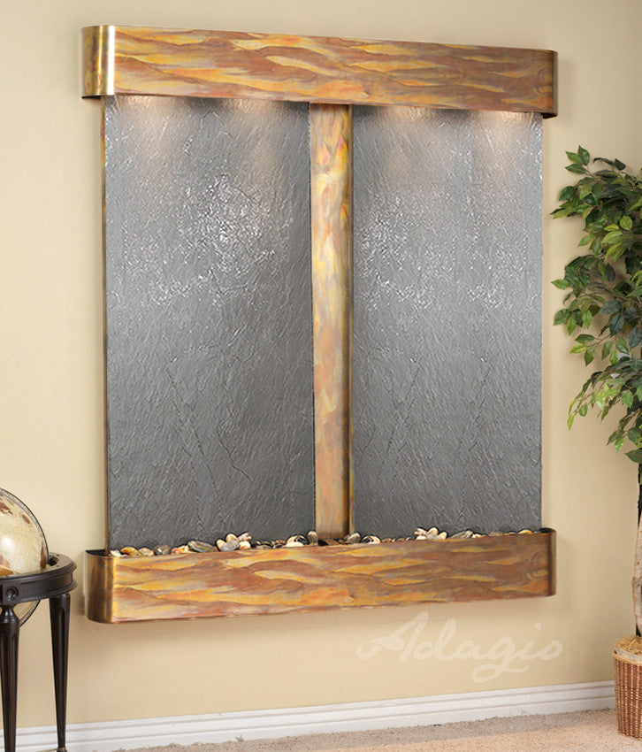 Cottonwood Falls Water Fountain, Black Featherstone, Rustic Copper, Round