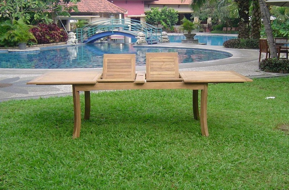 9-Piece Outdoor Teak Dining Set, 117" Rectangle Table, 8 Warwick Arm Chairs