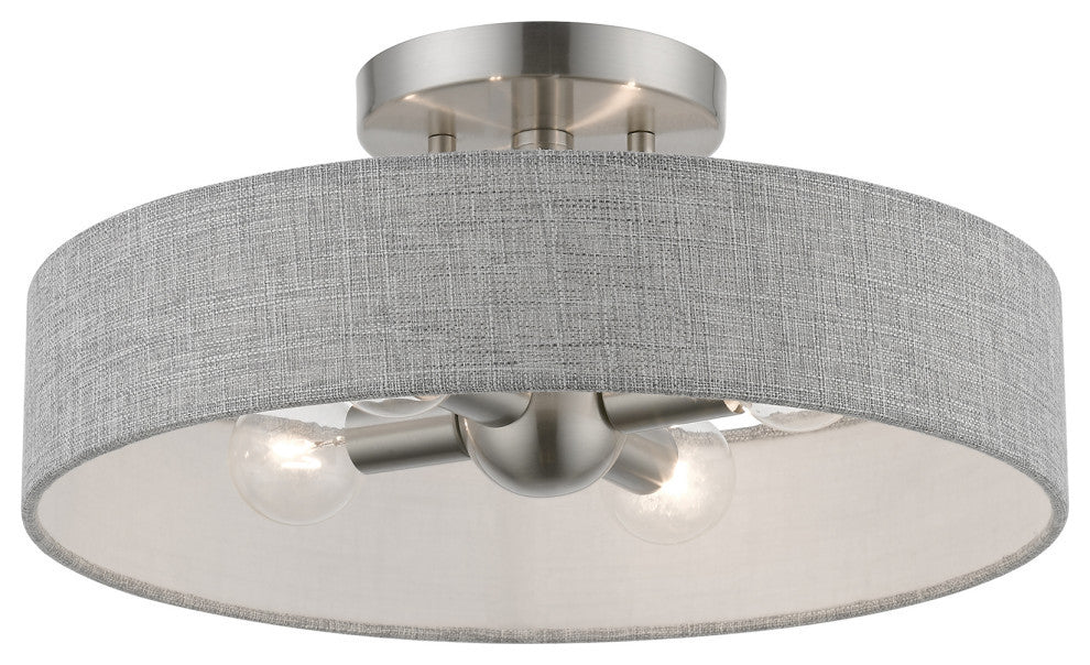 Elmhurst 4 Light Brushed Nickel With Shiny White Accents Semi-Flush