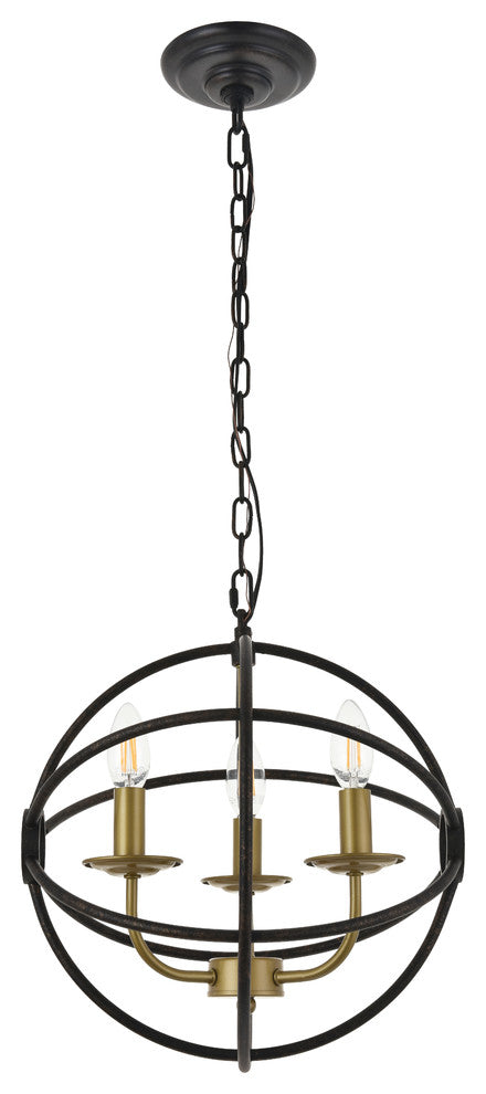 Brass And Dark Brown Finish 3-Light Pendant
