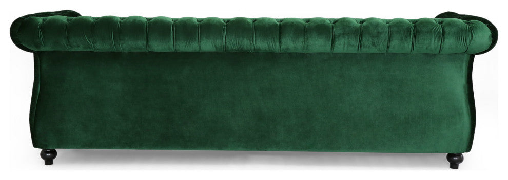 GDF Studio Vita Chesterfield Tufted Jewel Toned Velvet Sofa With Scroll Arms, Emerald