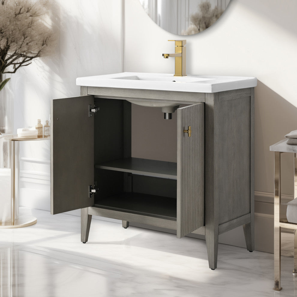 Vanity Art Freestanding Vanity, Driftwood Gray, 30", Single Sink, Golden Brushed