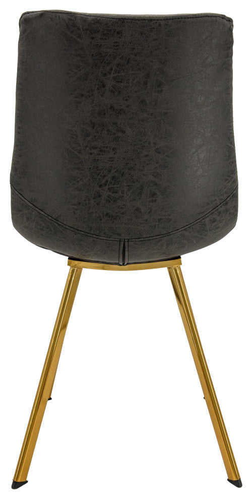 LeisureMod Markley Leather Dining Chair With Gold Legs Set of 2, Charcoal Black