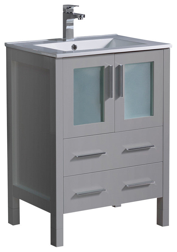 Torino Modern Bathroom Cabinet With Integrated Sink, Gray, 24"