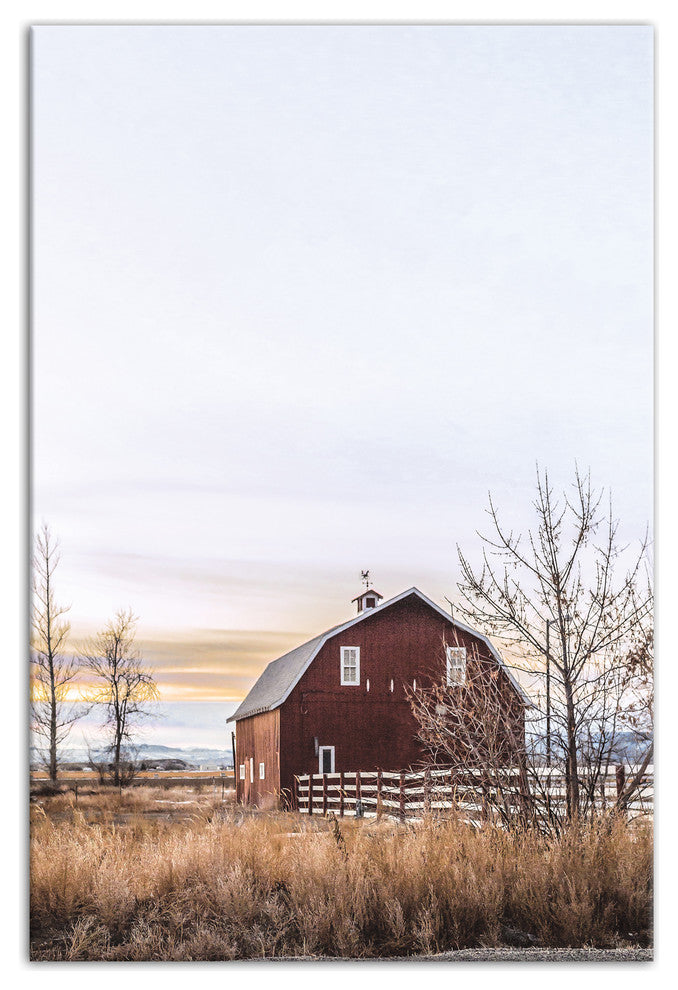 Rustic Barn Sunrise 32x48 Canvas Wall Art