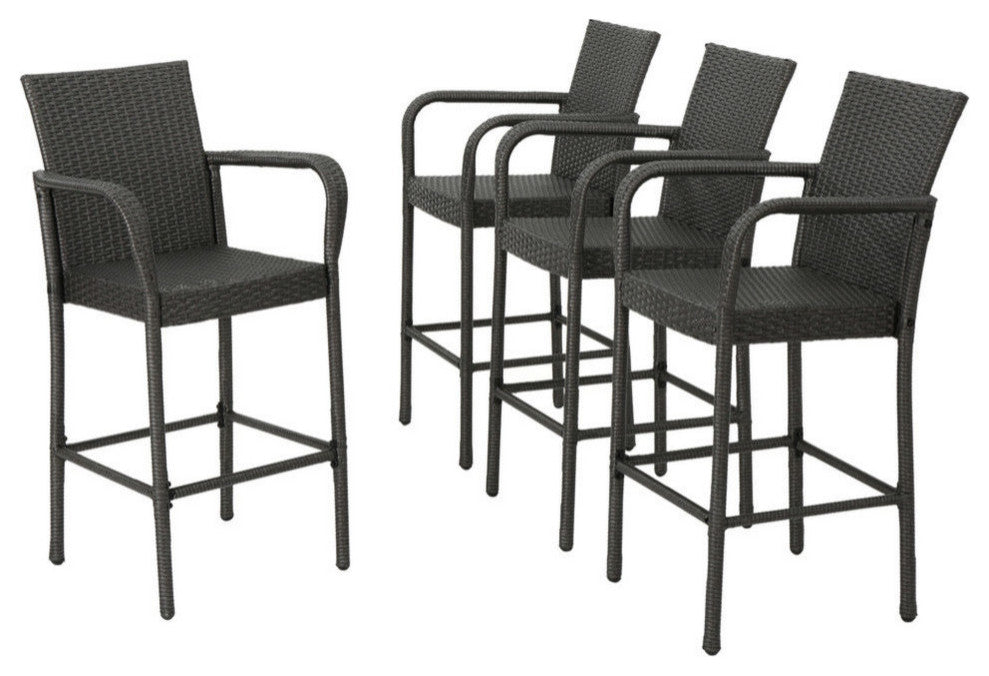 GDF Studio Dunedin Outdoor Gray Wicker Barstools, Set of 4