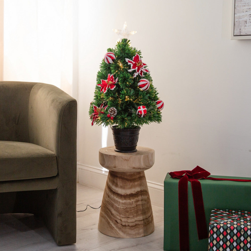 24in. Pre-Lit Fiber Optic Artificial Christmas Tree With Ornaments