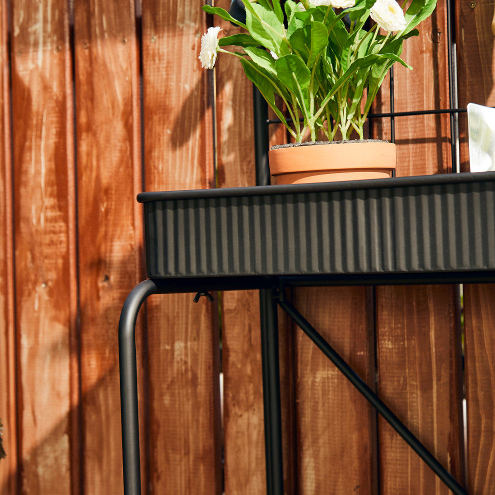 68"H 3-Tiered Metal Shelf Planter Stands, Black