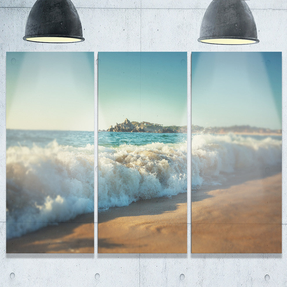 "Stormy Waves Hitting Beach Sand" Beach Metal Wall Art, 3 Panels, 36"x28"