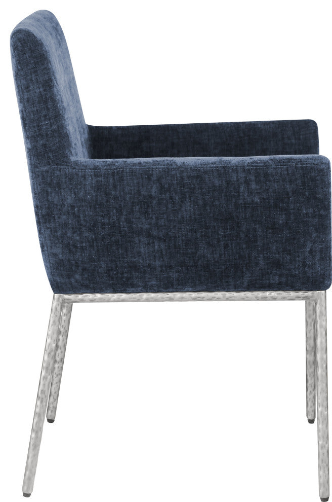 Reeves Upholstered Dining Chair, Navy, Chenille , AC,  Brushed Silver, Set of 2