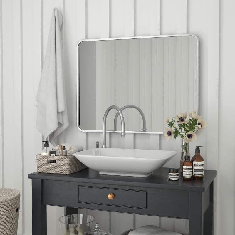 Jada Decorative Wall Mirror with Rounded Corners, Matte Silver, 40" X 30"