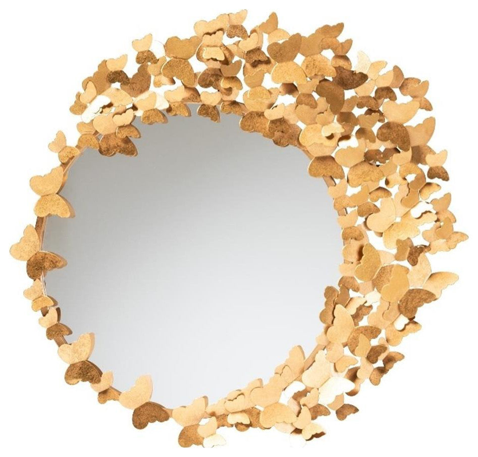 Tauriel Modern Glam and Luxe Antique Goldleaf Metal Butterfly Accent Wall Mirror