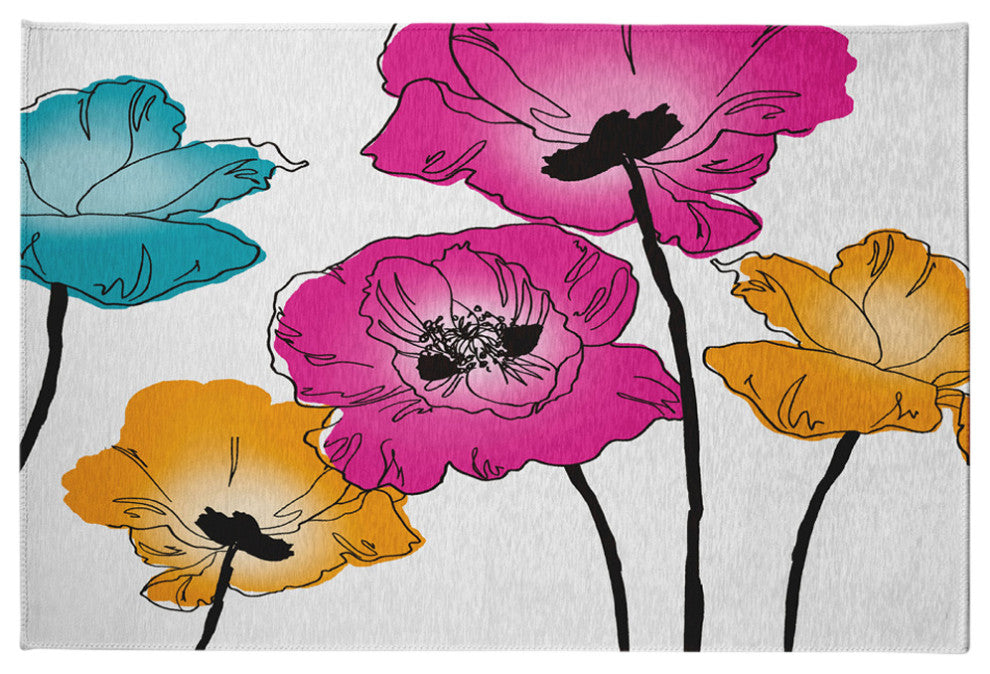 Popping Poppies Spring Chenille Rug, Pink, 4'x6'