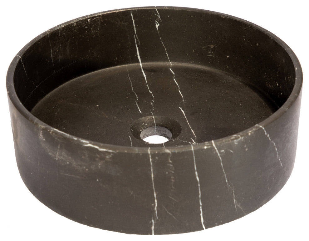 Eden Bath EB_S053NM-H Thin Lip Round Column Vessel Sink - Nero Marquino Marble